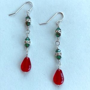 Handmade Christmas Earrings Silver Crystal